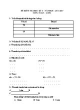 Đề và đáp án kiểm tra cuối học kì I môn Toán lớp 2 - Năm học 2016-2017